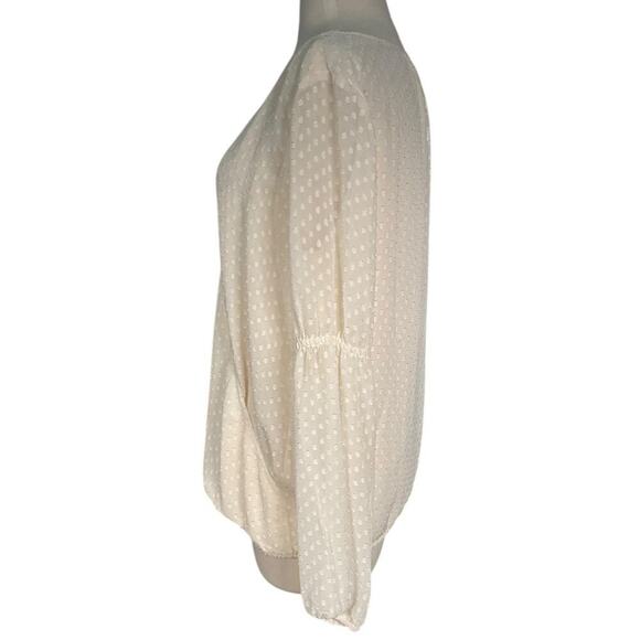 LOFT Outlet Off White Long Sleeve Blouse Body Lined Sheer Sleeve Size Medium - Picture 5 of 13